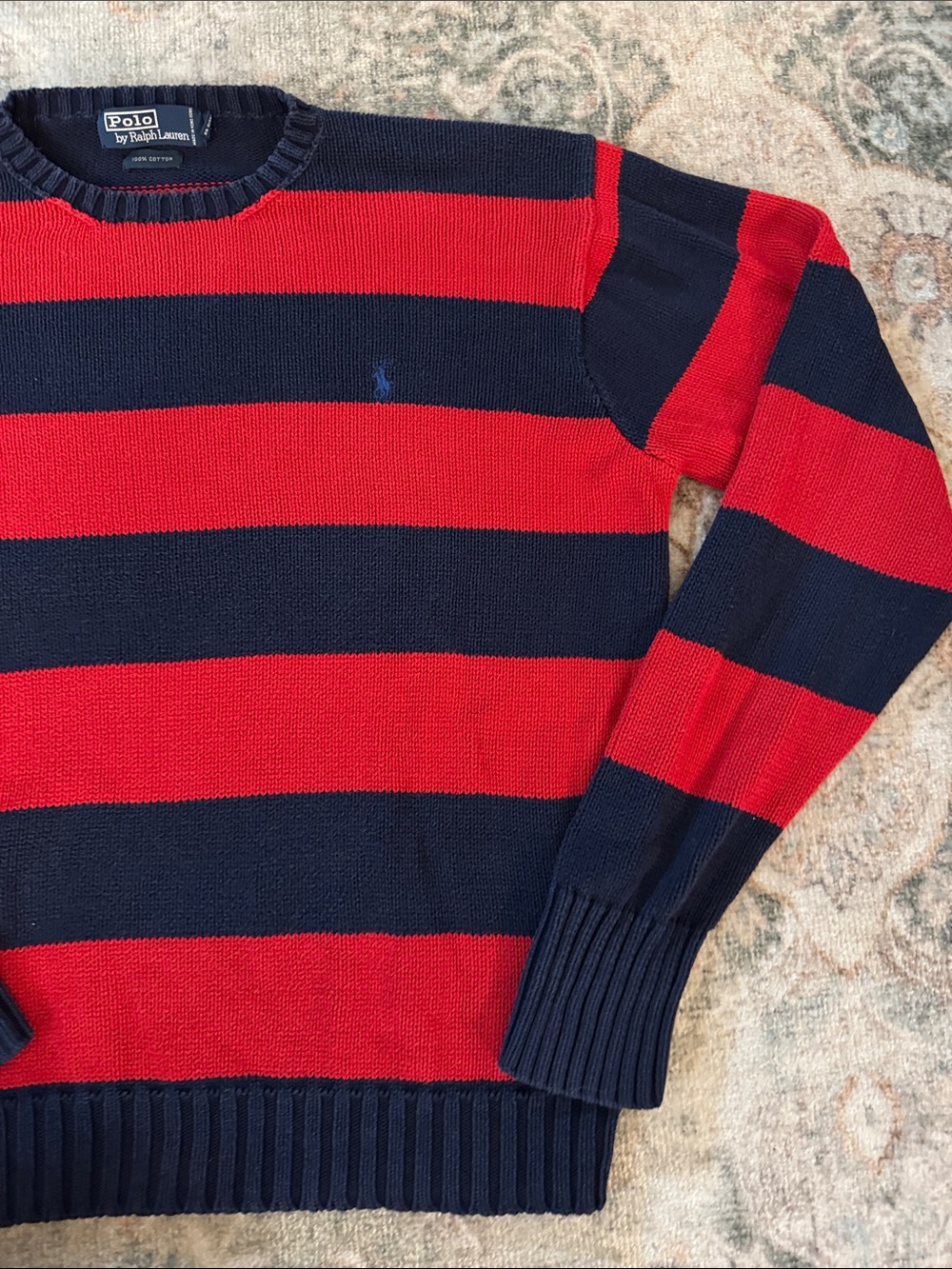 Polo by Ralph Lauren Navy & Red Striped Crewneck Sweater